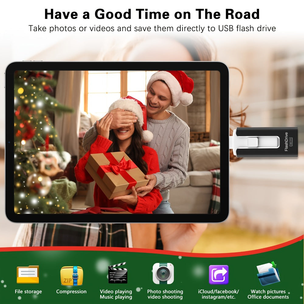 Photo Stick 256GB for iPhone iPad – One-Click Backup USB Flash Drive with Password Protection High-Speed External Memory Stick for iPhone 15 14 13 12 11 Android PC Mac