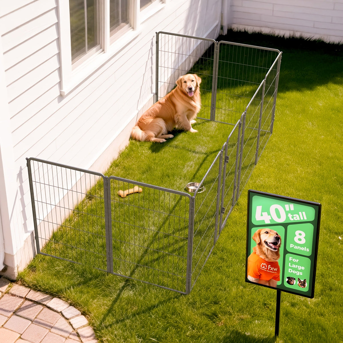 Dog Playpen with Gate – Heavy Duty Metal Pet Exercise Pen for Large Medium Small Dogs, 8/16/24/32/48 Panels, 24/32/40/45/50 Inch Height, Portable Indoor Outdoor Dog Fence for Yard Garden RV Camping