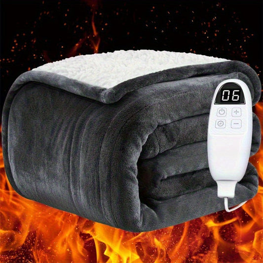 Electric Heated Blanket, Flannel and Sherpa, 6 Heat Settings, Twin to Queen
