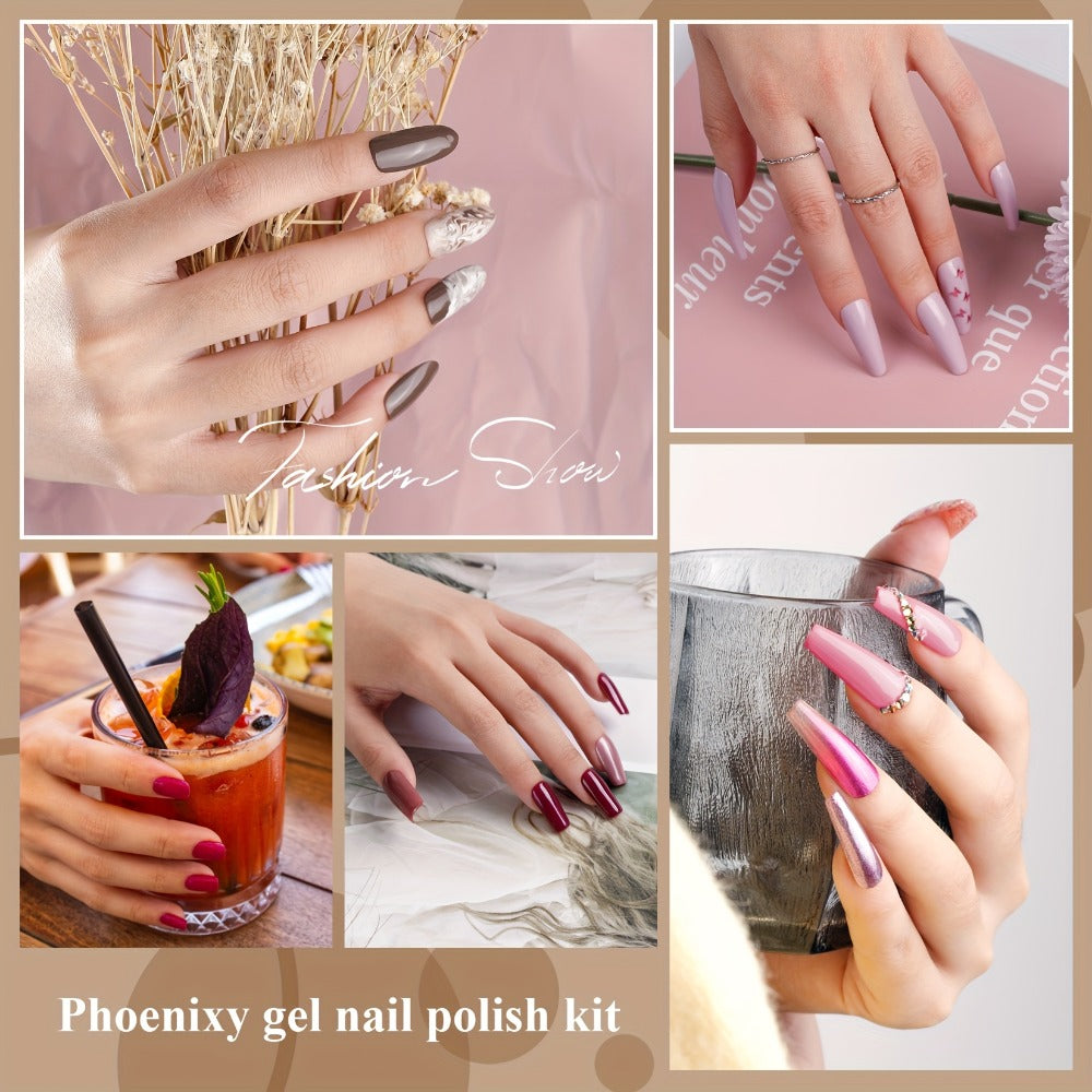 Gel Nail Polish Kit 36 Pieces with 36W UV LED Nail Lamp — Pink Red Purple Black Brown Blue Gel Polish Colors & Complete Manicure Tools Set for Home Salon Nail Art Women