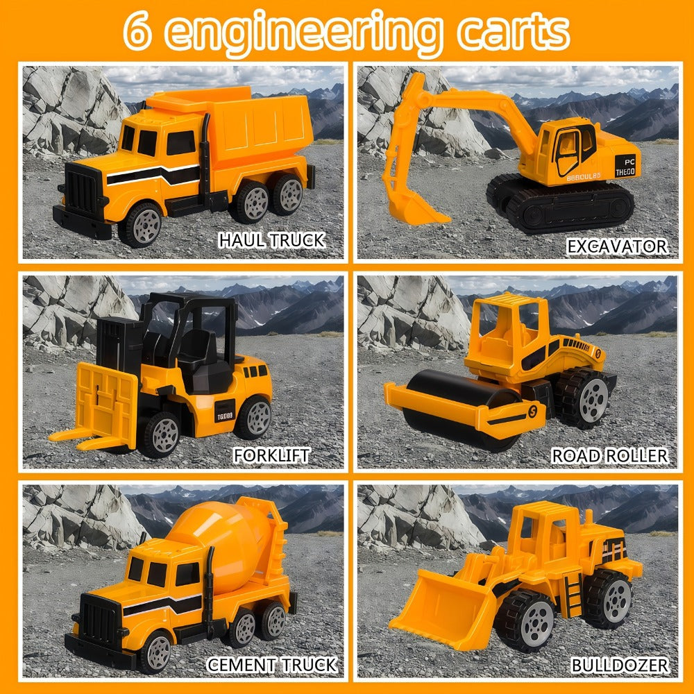 7-in-1 Diecast Construction Truck Toy Set with Excavator and Bulldozer