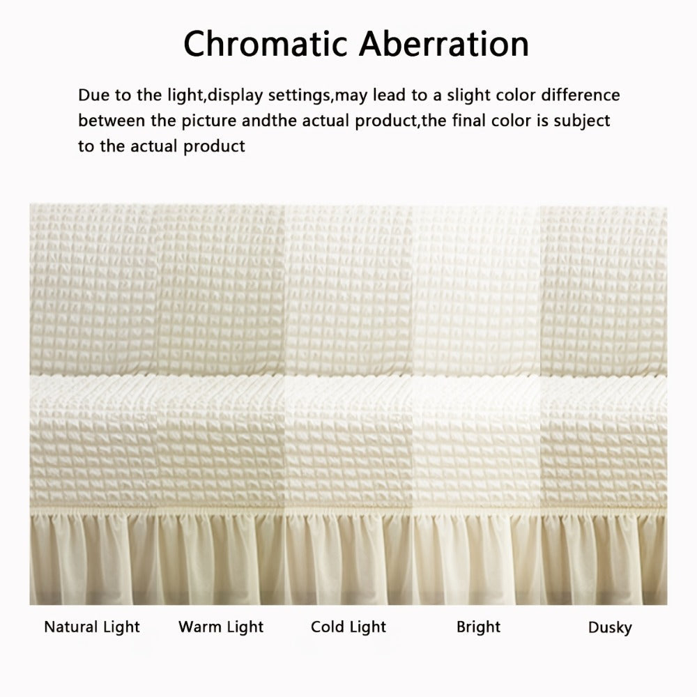 Seersucker Sofa Slipcover Elastic Band Closure Pet-Friendly All-Purpose Sofa Cover for Living Room Home Decor Protection — Single 2 4 Seater Multiple Colors