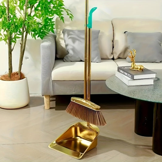 Golden Broom with Stainless Steel Handle, Broom-Only or Dustpan Set Options