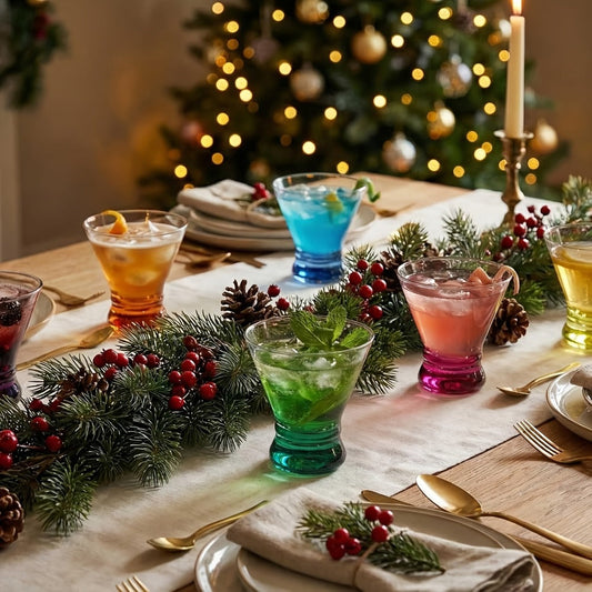Stemless Martini Glasses, Set of 6, 8 fl oz with Gradient-Colored Bases