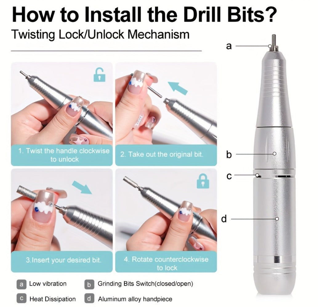 Low Noise Nail Drill Cordless 45000RPM Adjustable Speed with Power Display Portable Nail File Grinder for Gel Acrylic Nails Manicure Pedicure Home Salon Use Pink White Purple