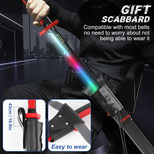 LED Katana Sword 31.5" Light-Up Cosplay Katana with Spark, Water Mist & Sound, Type-C Rechargeable