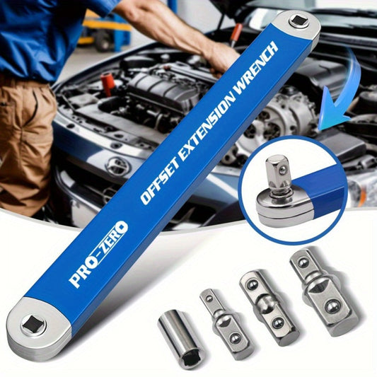 Offset Ratchet Wrench with 1/4-, 3/8-, and 1/2-Inch Drive Adapters