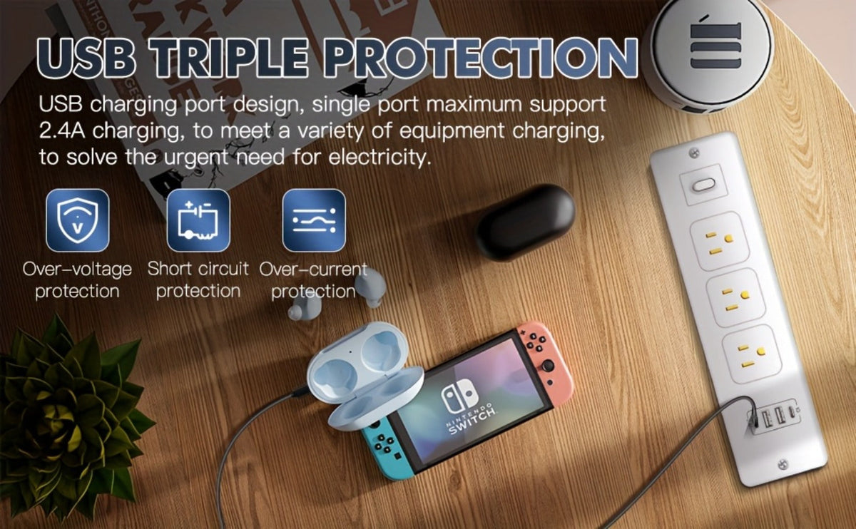 Recessed Power Strip In-Desk Embedded Socket 7-in-1, 3 AC Outlets & 4 USB Ports, Slim Space-Saving Design, 6ft Extension Cord, Countertop Power Station for Home Office Hotel Conference Room – BOCHLION BKL-U58