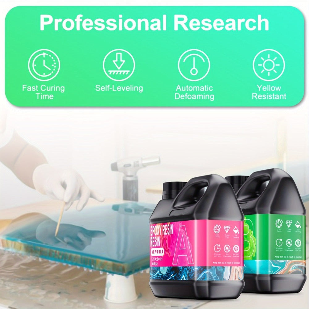 Fast-Curing Epoxy Resin Kit Low Odor Bubble-Free Non-Yellowing – 2-Part Casting Resin for Jewelry Accessories River Tabletops Crafts & Handicrafts, 32oz or 80oz