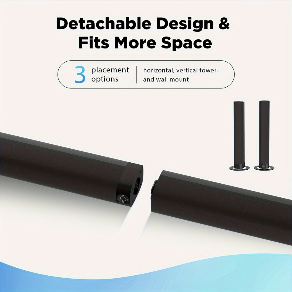 Mighty Rock TV Soundbar 32 Inch Separable Wireless Sound Bar with ARC Optical AUX, 3D Stereo 4-Driver Speaker, 3 Placement Modes, Infrared Remote Control for Smart TV Home Theater