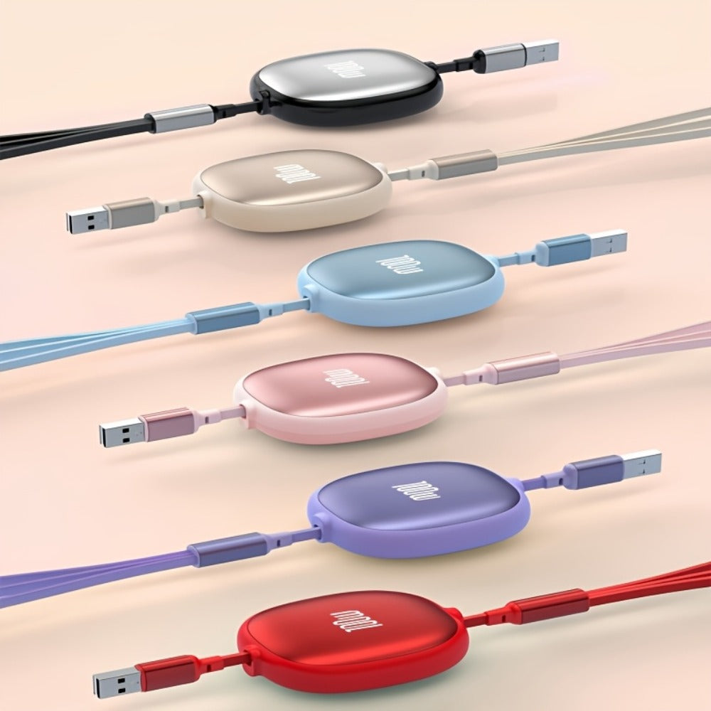Retractable 3-in-1 Charging Cable 100W Fast Charge – USB-C Micro USB Lightning Multi Connector 1.2m 480Mbps Data Sync for iPhone 15 14 13 12 11 Samsung Galaxy Android – Tangle-Free Travel Cable 6 Colors