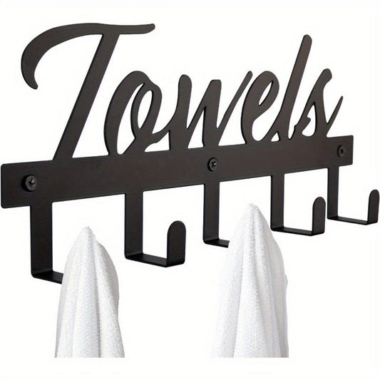Wall Mount Towel Rack with 5 Hooks Farmhouse Bathroom Organizer Space Saving Towel Holder for Bathroom Kitchen Entryway Easy Install Rust Resistant