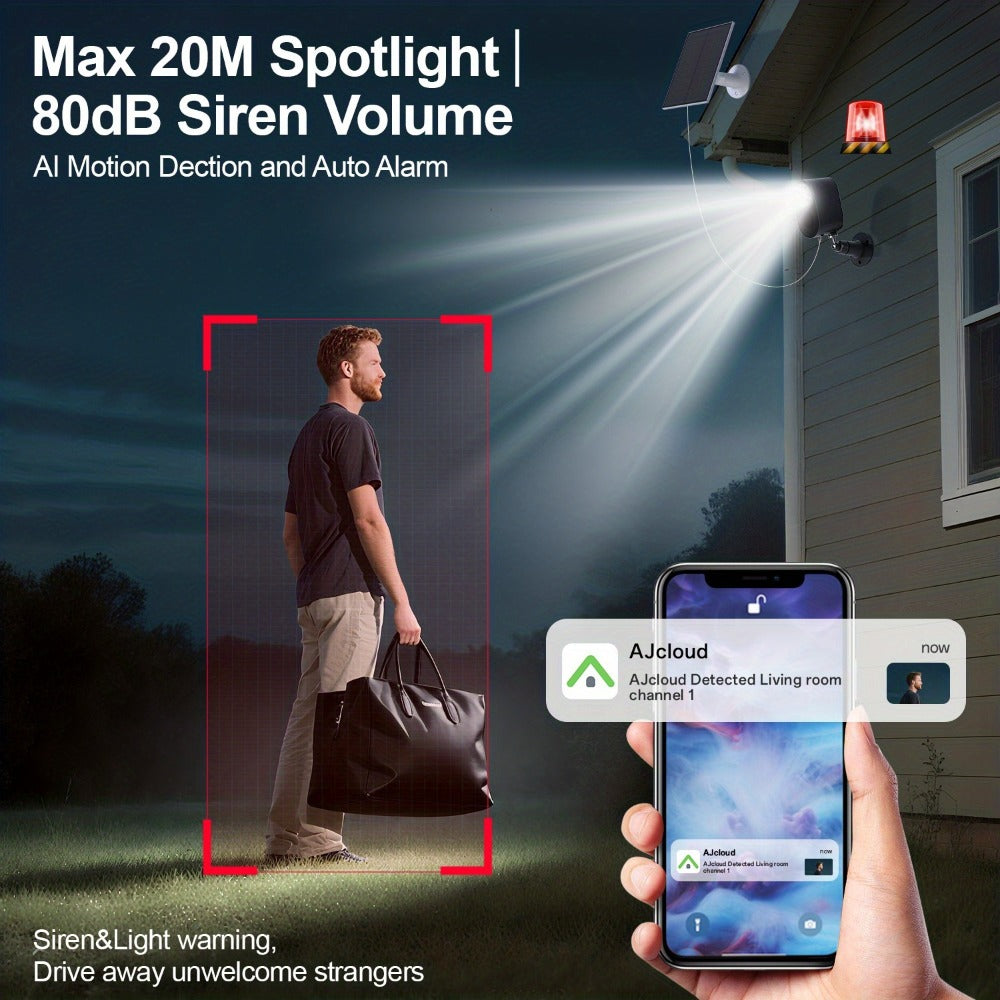 2K Solar Security Camera Outdoor Waterproof with Human Figure Alarm, Color Night Vision, 2-Way Audio, Low-Power WiFi Monitoring – Indoor Outdoor Pet Baby Surveillance Camera, 2.4G Wi-Fi