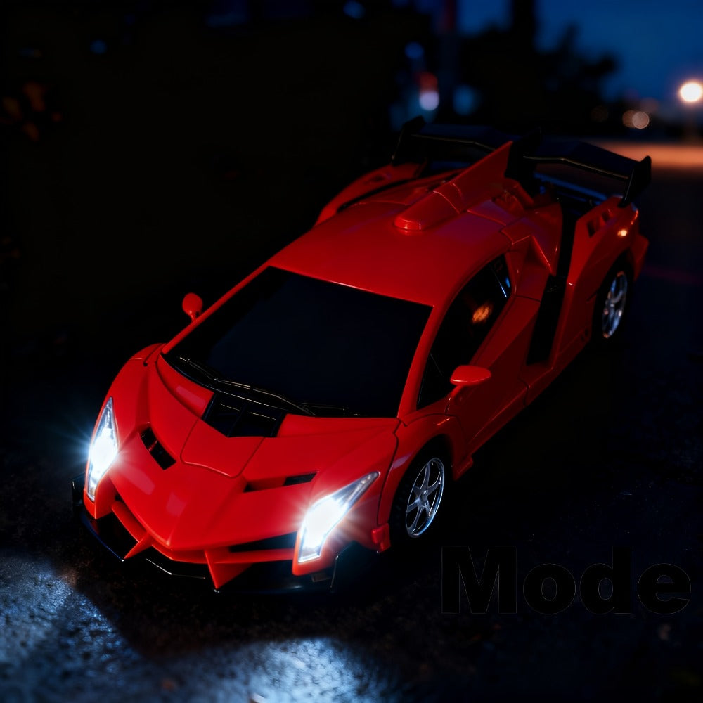 Transforming RC Robot Car, 1:18 Scale with LED Lights and 360° Drift