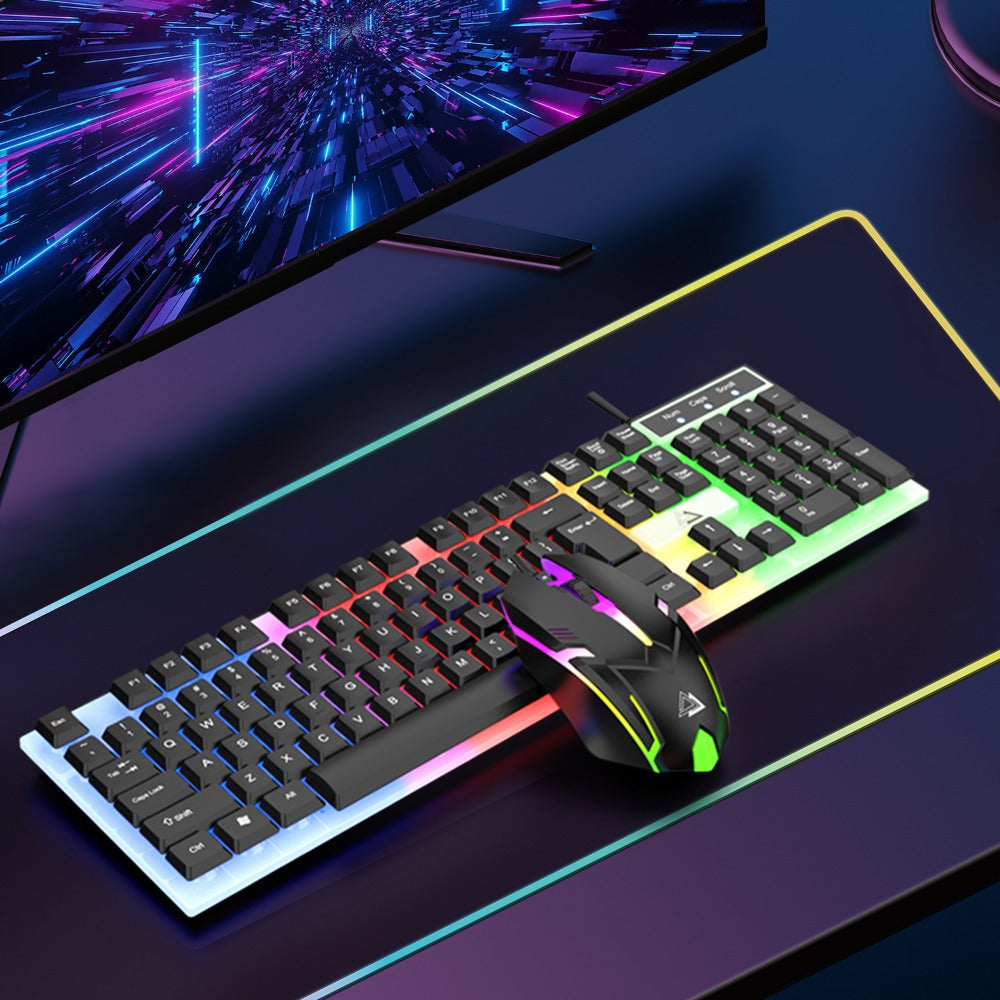 Wired USB RGB Gaming Keyboard and Mouse Combo 104 Keys Backlit Mechanical Feel 1000 DPI Optical Mouse for PC Desktop Laptop Windows Mac Linux Gamer Black White
