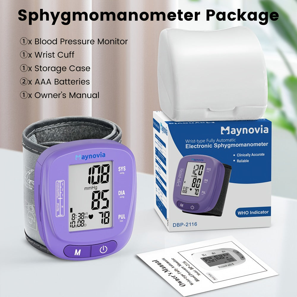 Blood Pressure Monitor Wrist Cuff with Oximeter Fingertip – Digital BP Machine Home Use, 120 Memory, Portable Case & Battery Included, Fully Automatic Hypertension Tracker