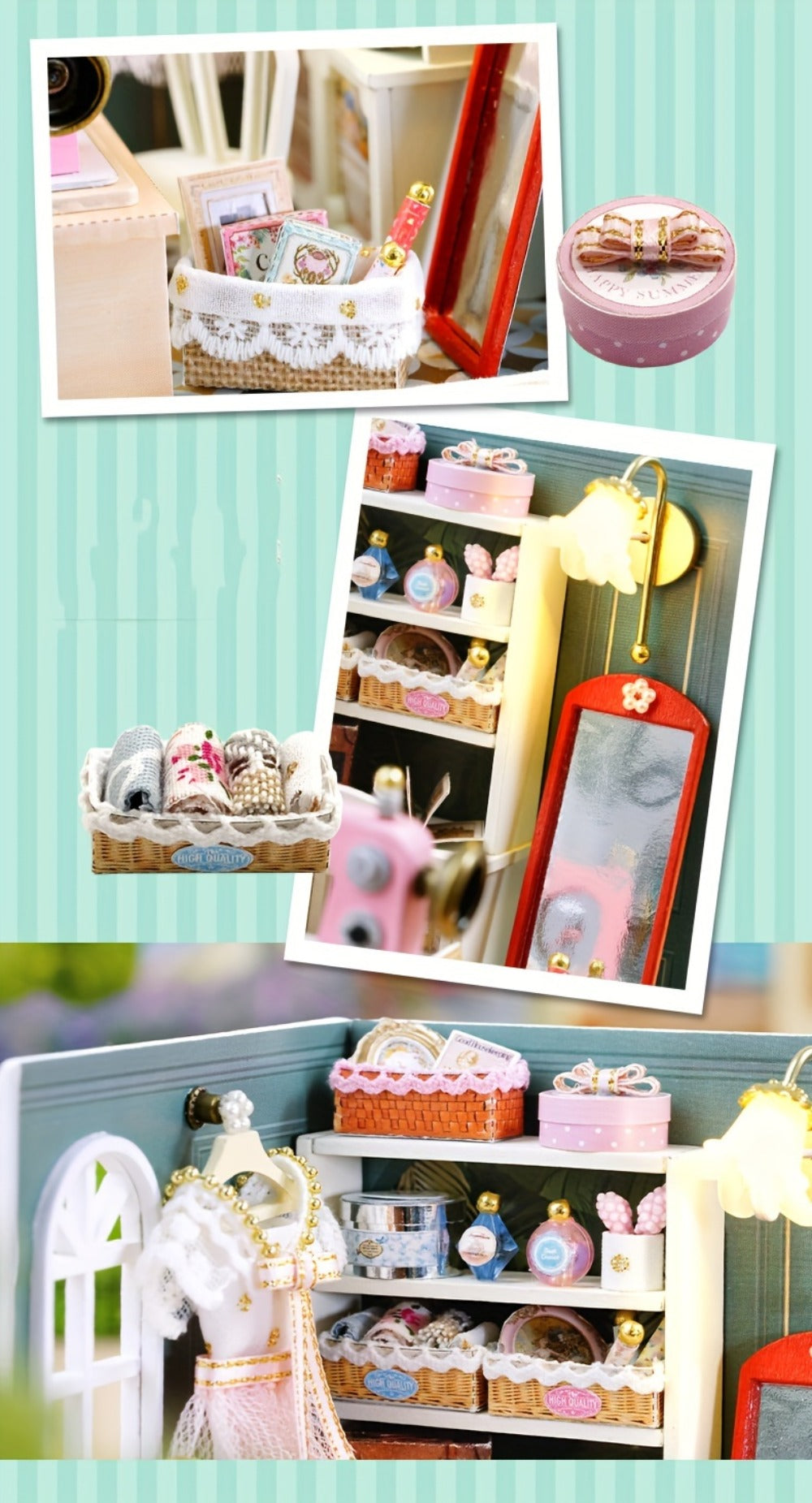 DIY Wooden Miniature Shop Kit with Dust Cover in Four Themes