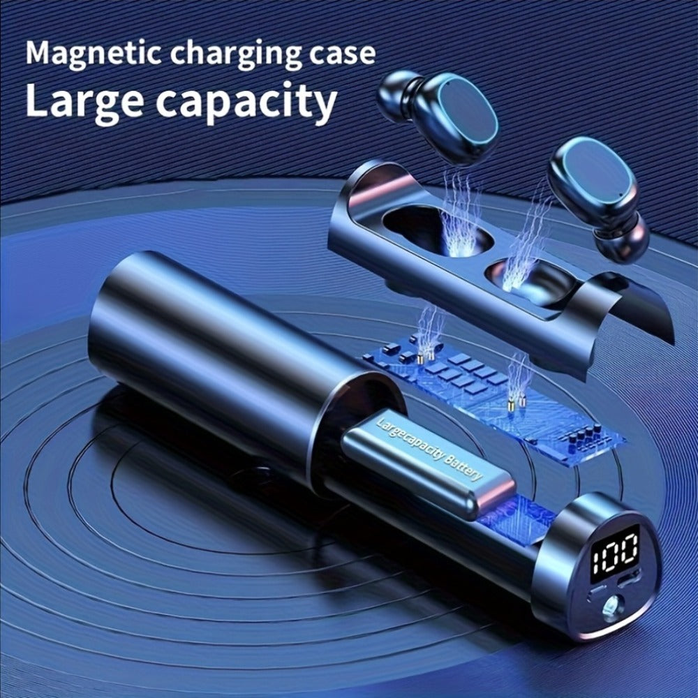 Wireless Earbuds with Built-In Torchlight Hi-Fi Sound Touch Control Mic Sound Isolation USB Rechargeable Case for Gaming Outdoor Sports Running All Smartphones