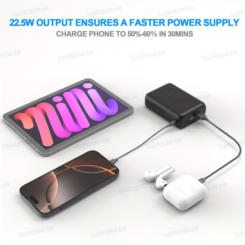 Dual Voltage 5V 7.4V Power Bank 20000mAh 22.5W Fast Charging LED Display DC USB Type-C Output Lithium Polymer Portable Charger for Smartphones Tablets Heated Clothing Devices