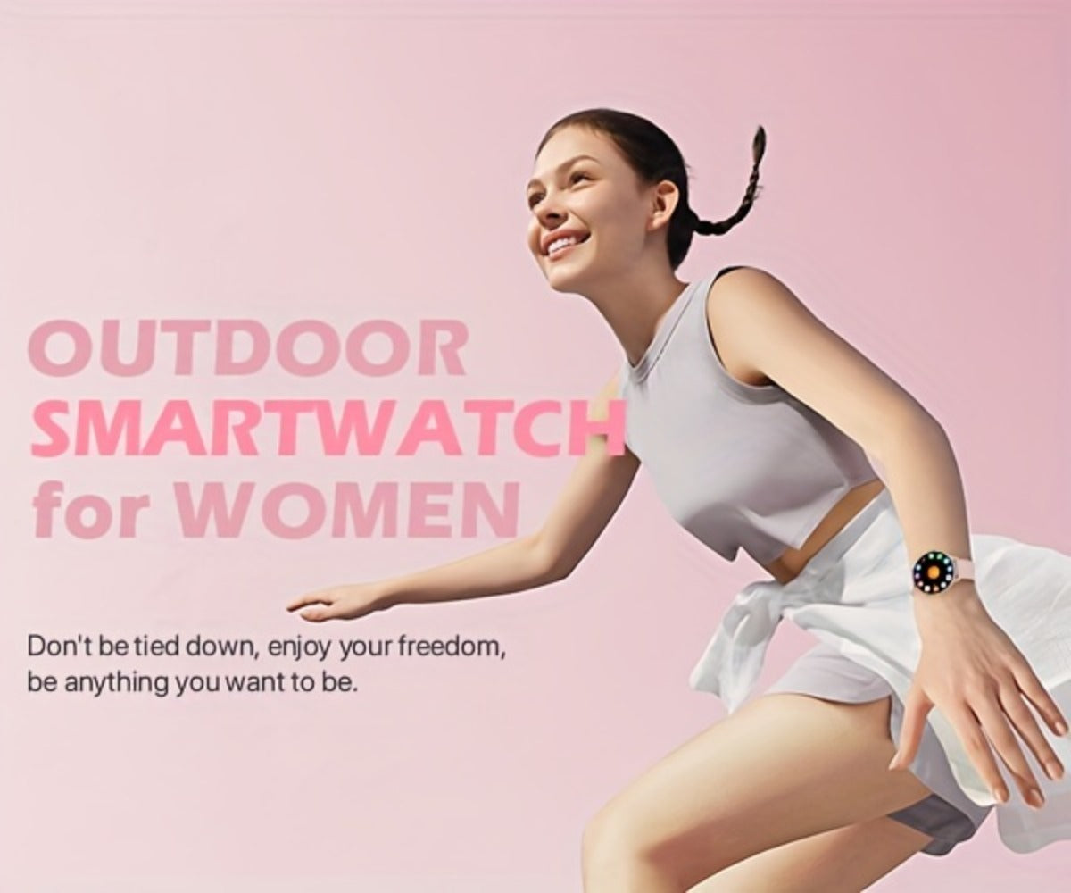 Voice Assistant Smartwatch for Women 1.39" Full Touch – Siri & Google, Wireless Calling, 100+ Sport Modes, Fitness Tracker, Weather, Flashlight, Find Phone, Remote Camera – Pink iPhone & Android