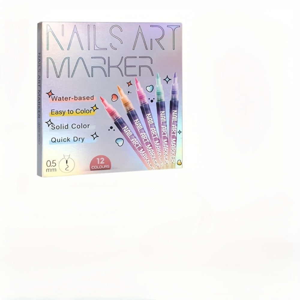 Acrylic Nail Art Pen Set 12 Colors 3D Doodle & Dot Stitching Pens – Quick Drying Precision Fine Tip for Professional Home Salon Nail Design, Long Lasting Vibrant Pigment