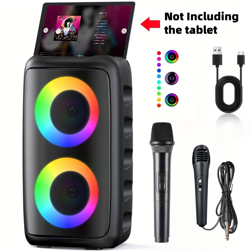 Karaoke Machine with LED Lights Bluetooth Speaker PA System – Portable Adult Singing Speaker with Wired Microphone or Wired + Wireless Mic, Supports TF Card, USB, AUX Input, TWS Connection