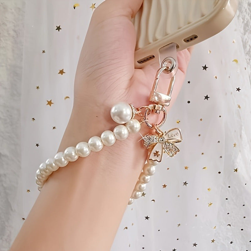 Butterfly Beaded Phone Lanyard Bracelet Keychain Set 3-in-1 Cute Wrist Strap Pendant Charm – Aesthetic Phone Accessory Gift for Women Girls Teens Birthday Valentine