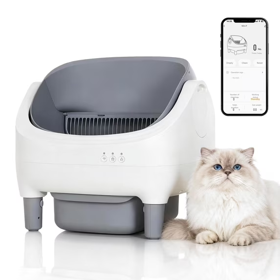 Smart Self-Cleaning Cat Litter Box – App Control, Open-Top Design, 10L Waste Bin, Ultra-Quiet <20dB, Infrared Safety Sensors, Kitten Mode for Multi-Cat Homes