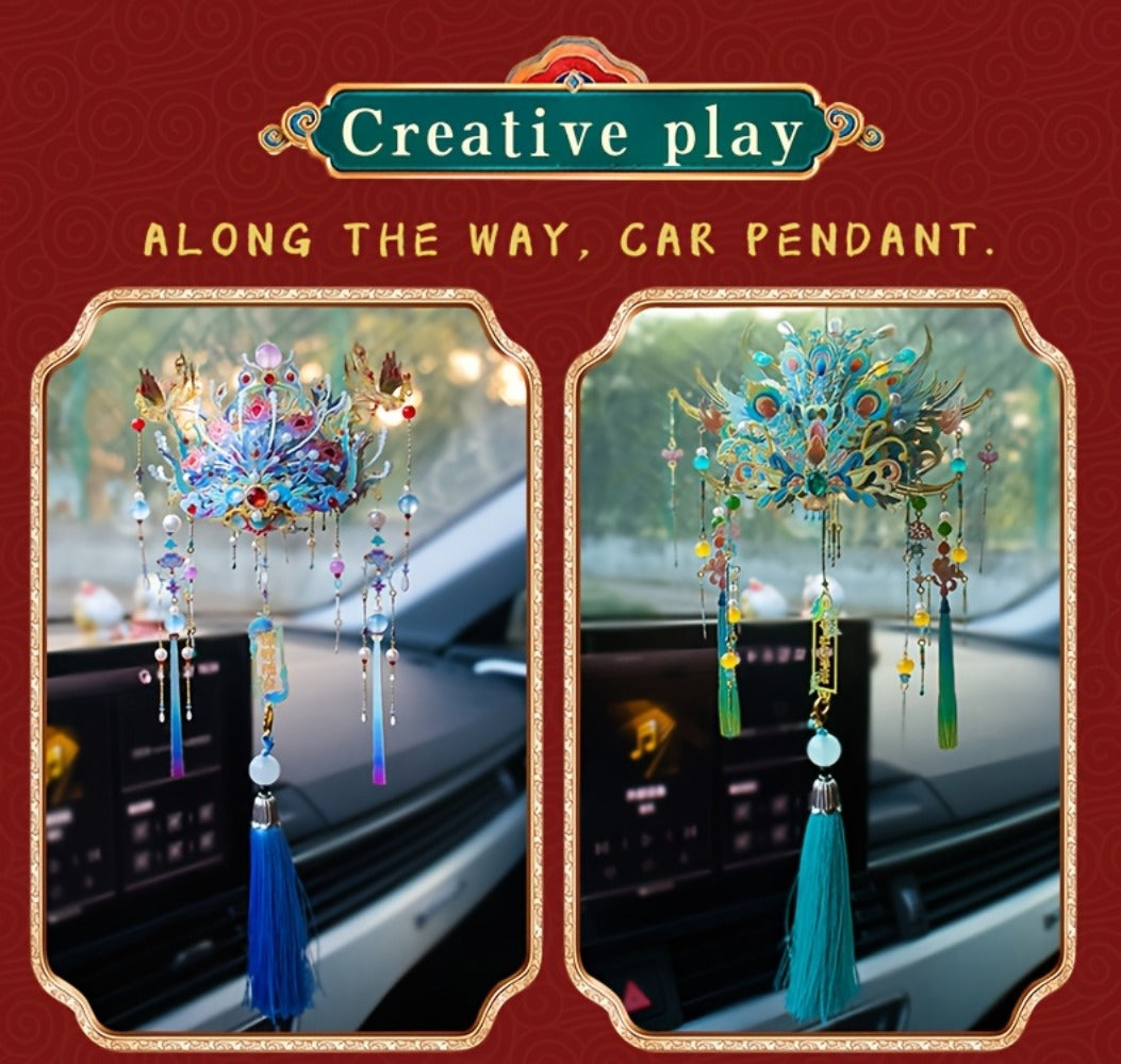 3D Metal Puzzle Phoenix Crown Qingluan – Blue & Gold DIY Assembly with Beads & Tassels, Chinese Mythology Art Collectible, Unique Romantic Gift for Girlfriend Boyfriend Birthday Anniversary