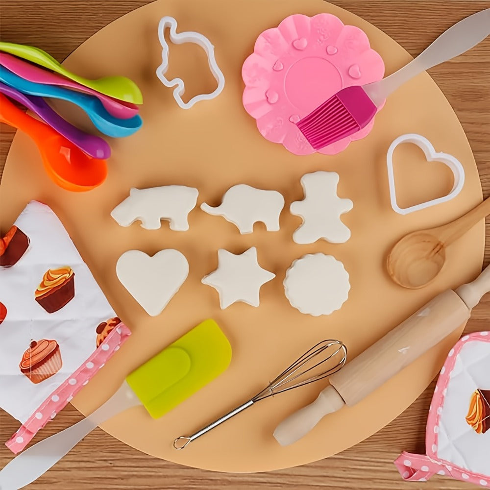 Kids Pretend Baking Set, 24-Piece Chef Hat and Apron with Play Accessories