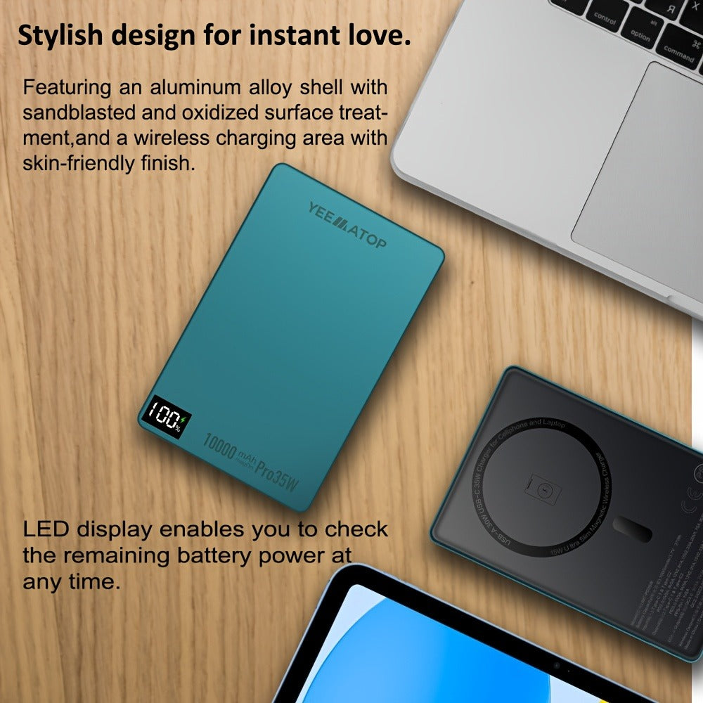 35W USB-C PD Magnetic Power Bank 10000mAh MagSafe Compatible, 30W QC 3.0 Wireless Fast Charging Portable Charger with PPS Support for iPhone 17 16 15 14 13 12 Android Samsung Galaxy