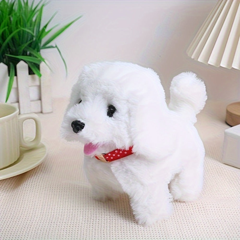 White Realistic Robot Dog Toy – Interactive Walking, Barking & Tail Wagging, Expressive Eyes, Soft Plush Biomimetic Pet, Gift Box Included, Halloween Christmas Easter Birthday Gift for Kids Girls Boys