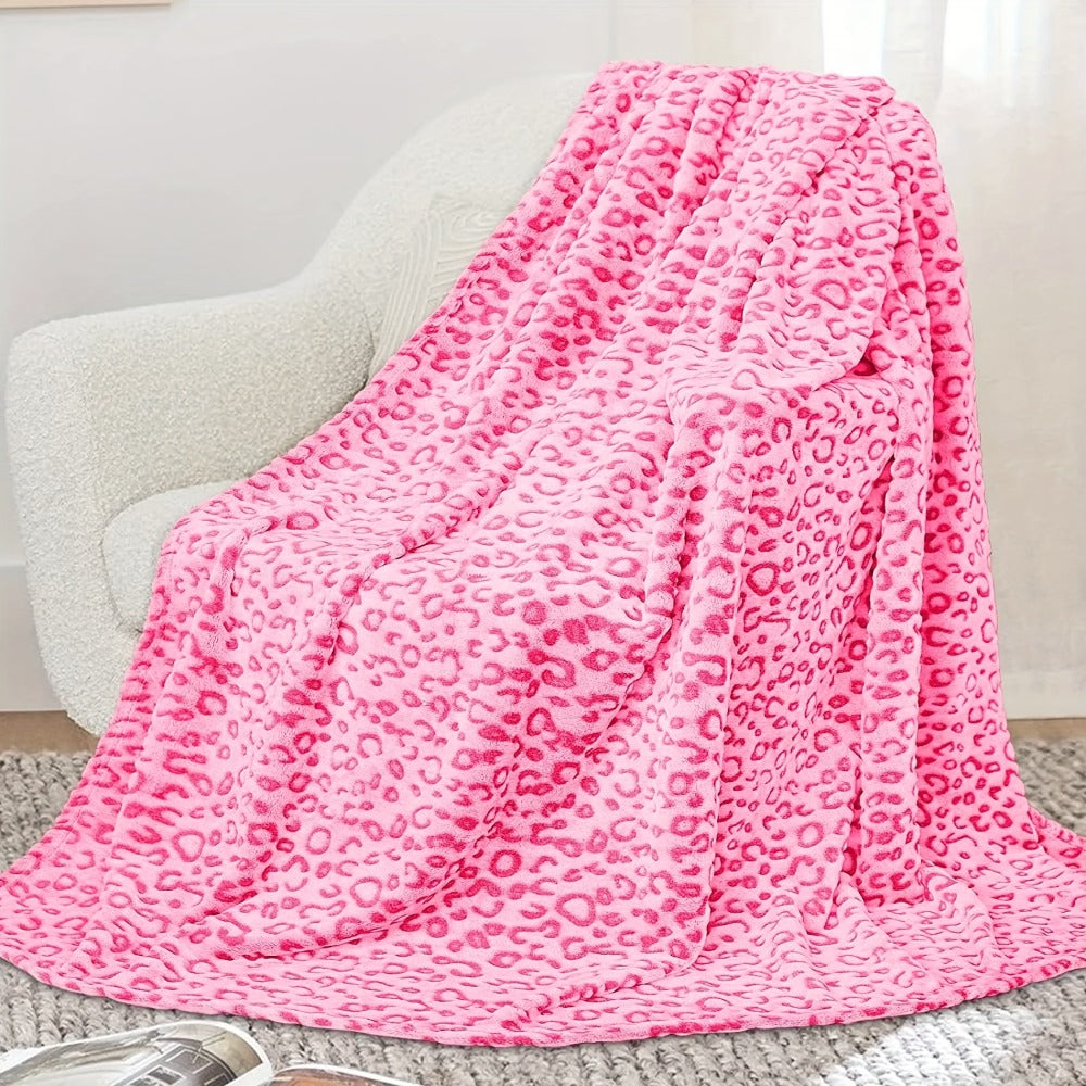 Leopard Print Throw Blanket – Soft Fluffy Jacquard Fleece Flannel for Couch, Bed, Sofa & Camping, 3 Sizes, 5 Colors