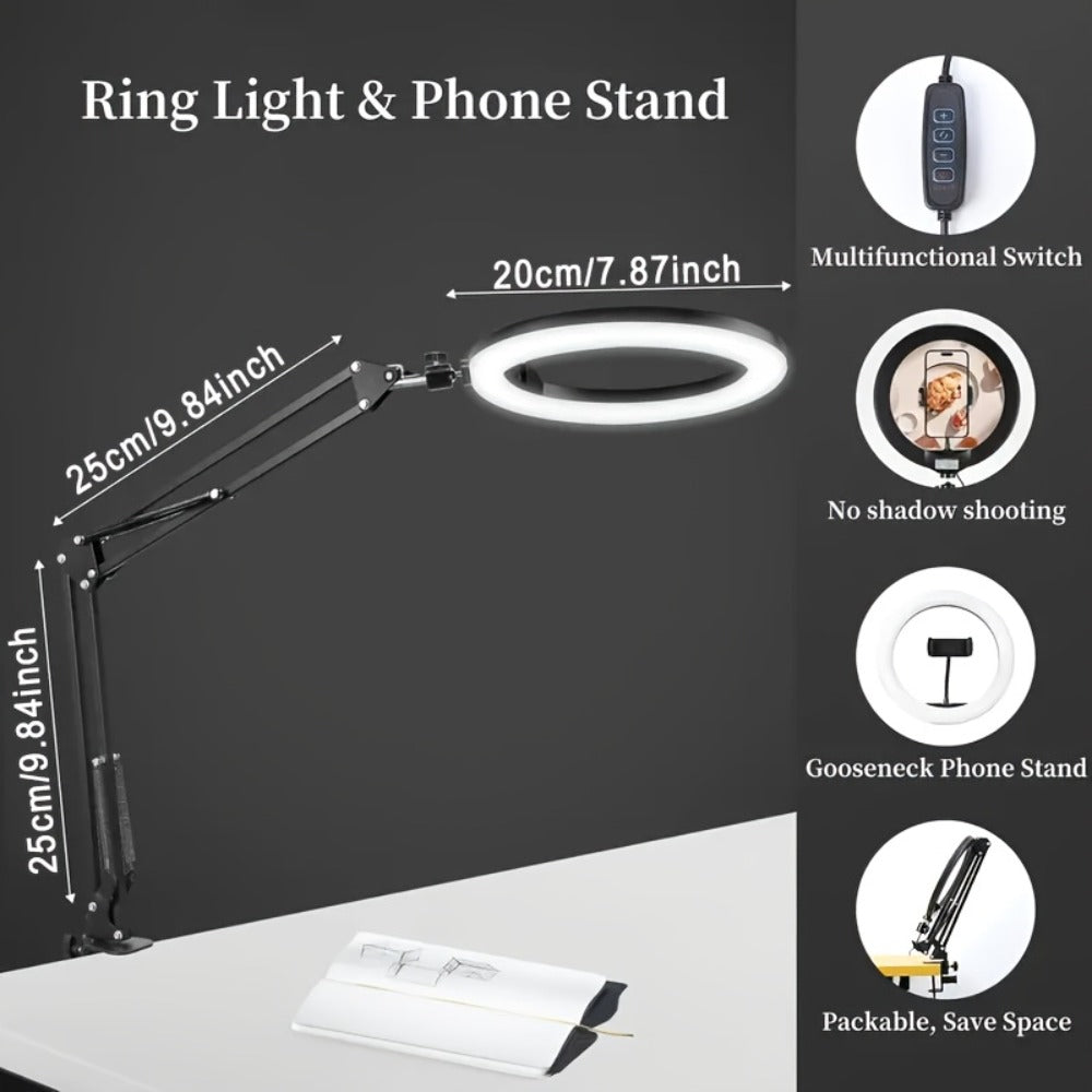 LED Ring Light with Phone Holder USB Powered, 3 Color Modes Adjustable Brightness, Clip-On Selfie Ring Light for Video Recording Live Streaming Makeup Zoom Calls TikTok