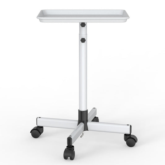 Silver Salon Rolling Tray Cart, Adjustable 30–42 in with Lockable Casters