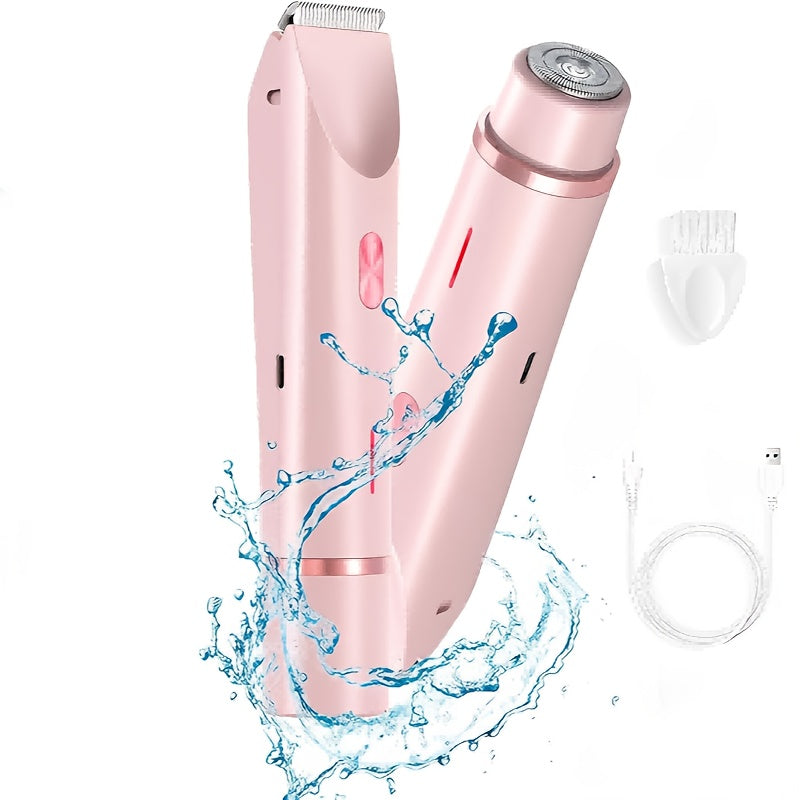 Electric Bikini Razor 2-in-1 Women USB Rechargeable Dry Wet Face Shaver - Painless Hair Removal Bikini Line Underarms Legs Arms Face Portable Cordless Lady Shaver Pink Purple Blue