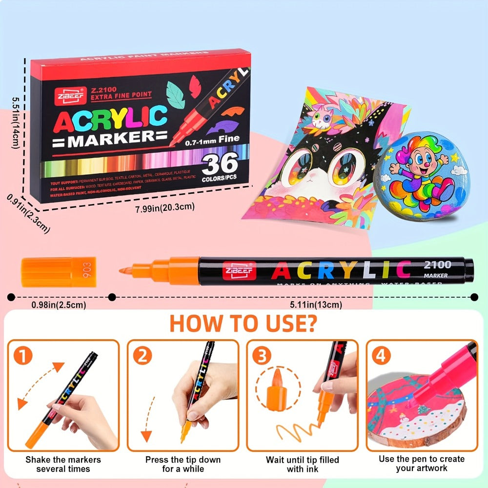 Acrylic Paint Pens Marker Set for Rock Painting Canvas Wood Glass Fabric Ceramic Fine Tip Liquid Acrylic Markers for Artists Adults Kids Available in 12 36 60 80 120 Colors