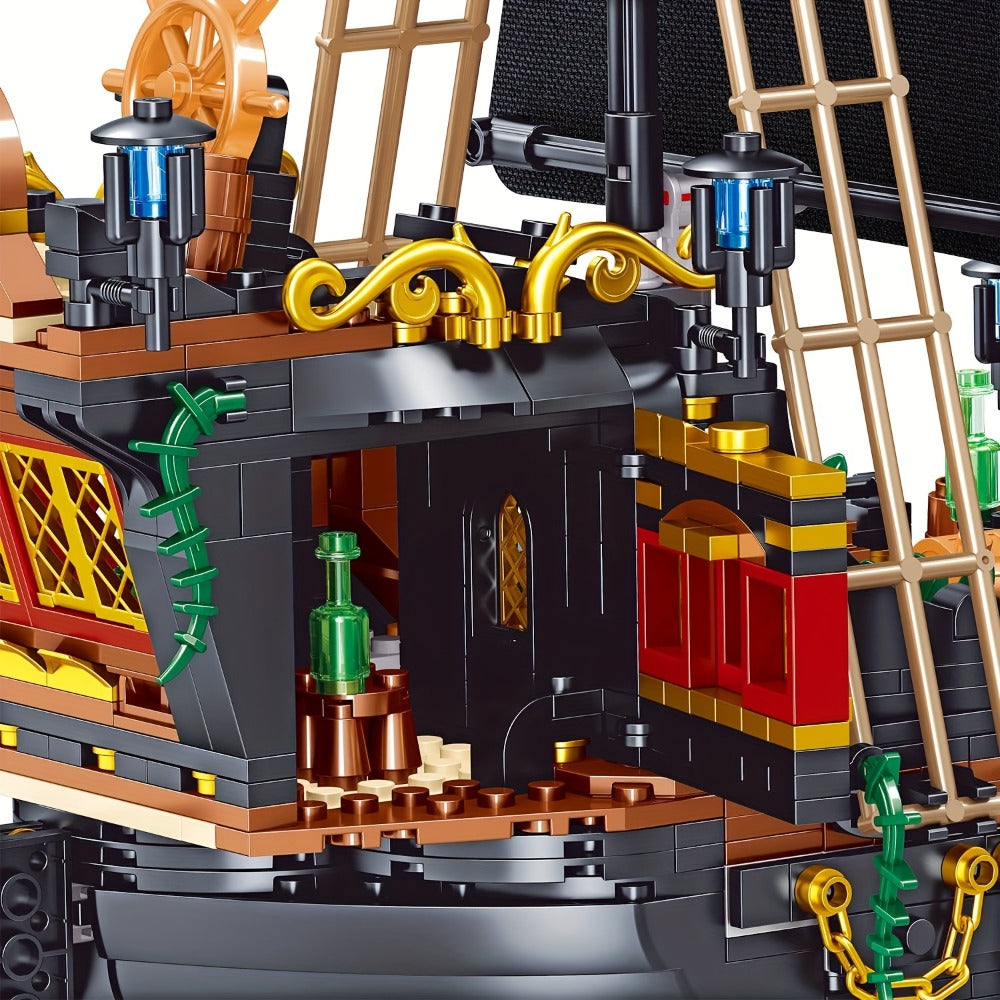 Pirate Ship Building Block Set, 1282 Pieces, Detailed Sailing Vessel Model Kit for Ages 14+