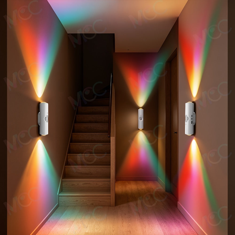 LED Magnetic Night Light Dual Voice & Motion Sensor – 9 Colors Dimmable, 665mAh Battery, Drill-Free Magnetic Install for Hallway, Bedside & Storage Room Ambient Lighting