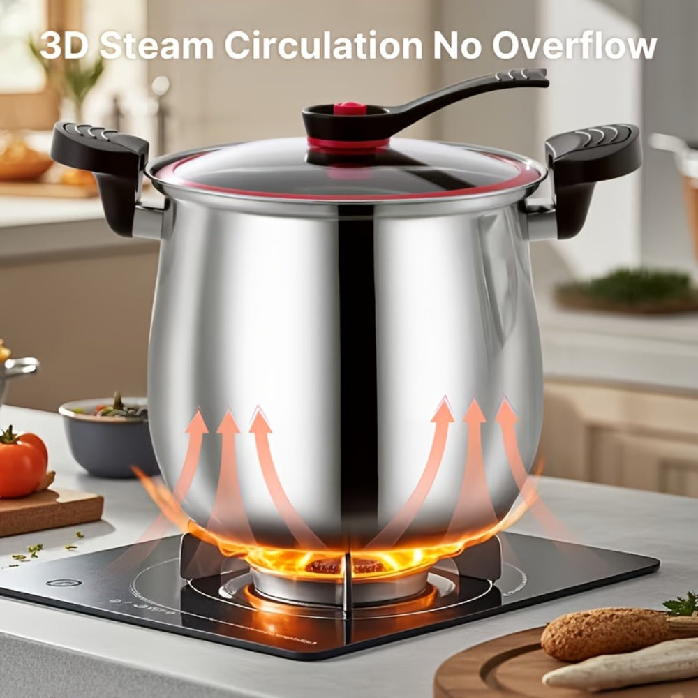 Stainless Steel Quick Cooking Pot with Lid Large Capacity – Food-Grade Non-Stick Scratch-Resistant Saucepan | Induction & Gas Stove Compatible Stew Soup Pot Even Heating Kitchen Cookware