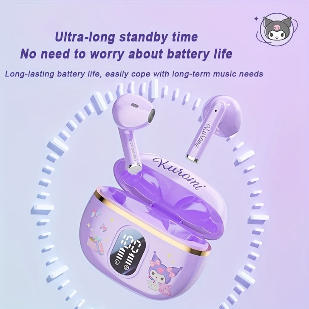 Kuromi Pompompurin Open-Fit Wireless Earbuds 360° Environmental Awareness LED Digital Charging Case Touch Control All-Day Comfort Sports Casual Authorized Sanrio Character Gift