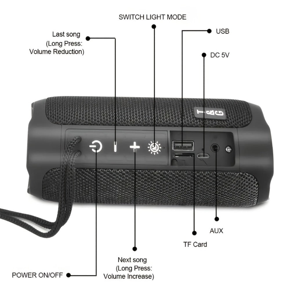 TG227 Portable Bluetooth Speaker with LED Breathing Light, TWS Stereo Sound, USB-C Rechargeable, Wireless Speaker for Outdoor Camping, Hiking, Gatherings
