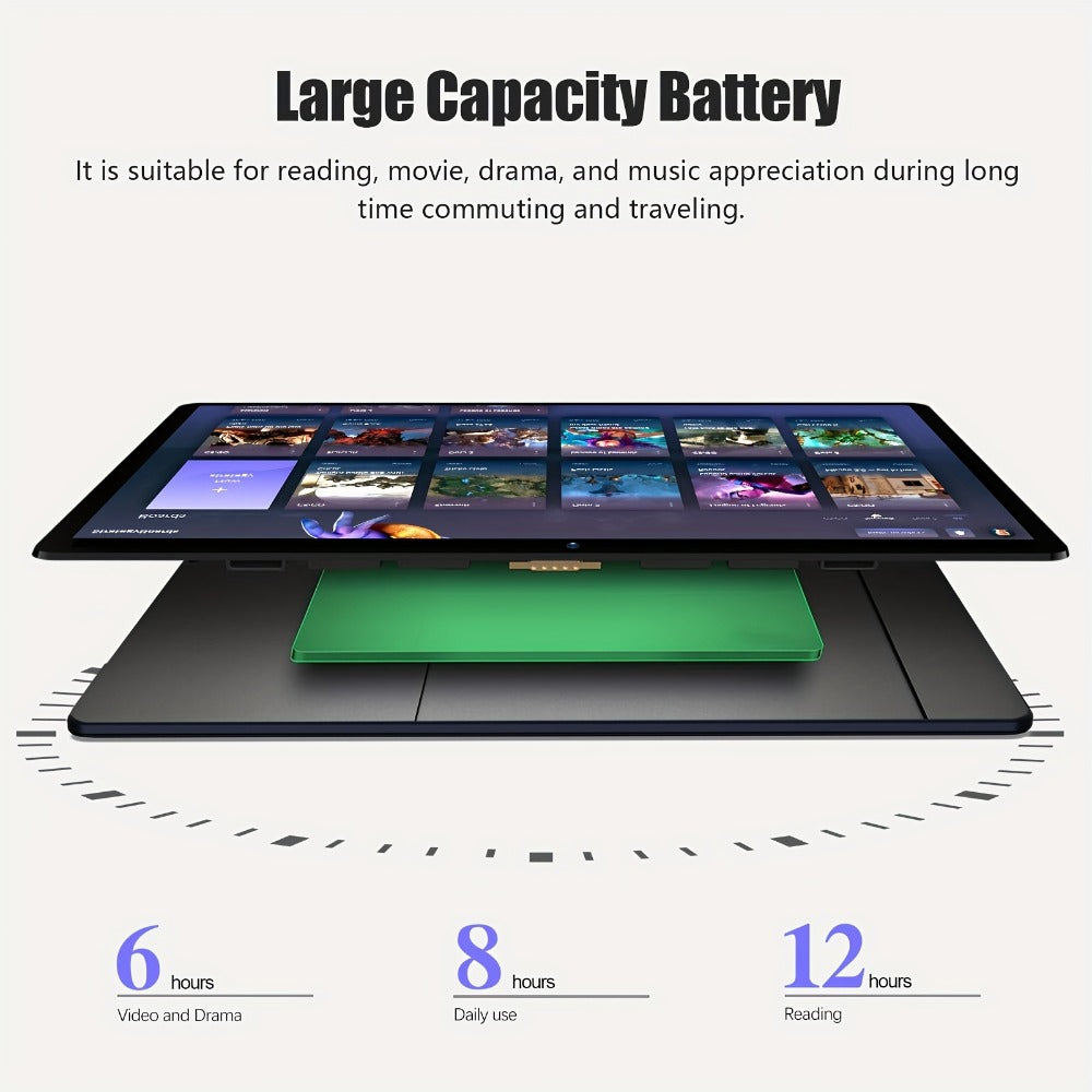2-in-1 Tablet 10.1 Inch Android 15 8GB RAM 32GB ROM 1TB Expandable 6000mAh Battery WiFi Dual Camera with Optional Keyboard Mouse Protective Case & Stylus Pen – Gray