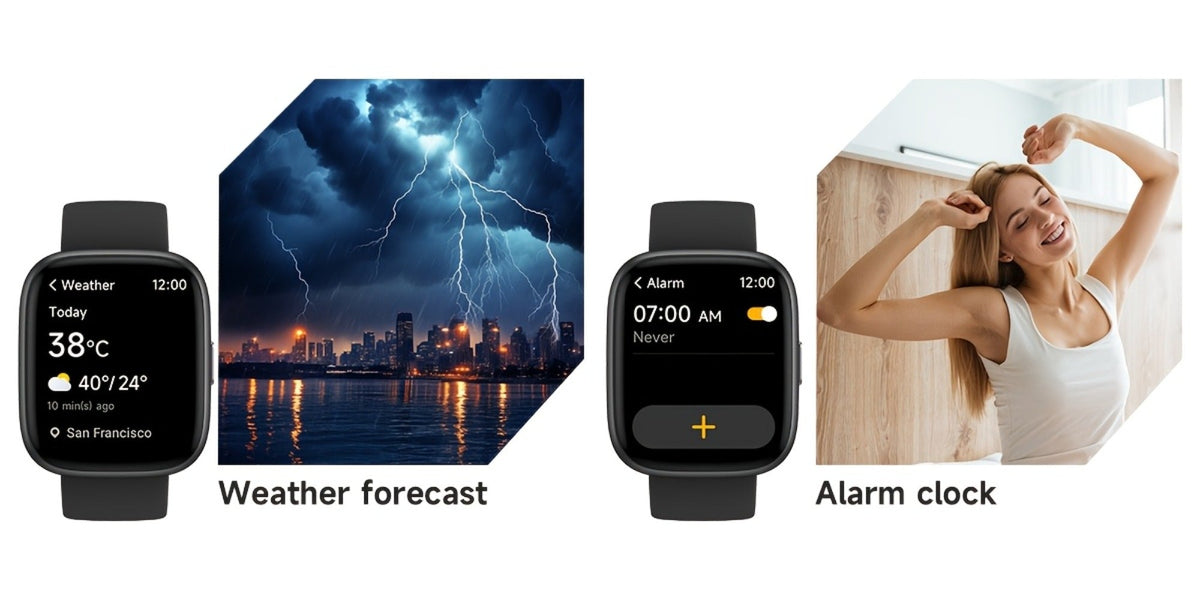Alexa Built-in Waterproof Smartwatch 1.83" HD – Wireless Calling, 100+ Sport Modes, Heart Rate SpO2 Sleep Tracker, Optional Woven Strap – Unisex Black Green Purple Pink Gold White iPhone & Android