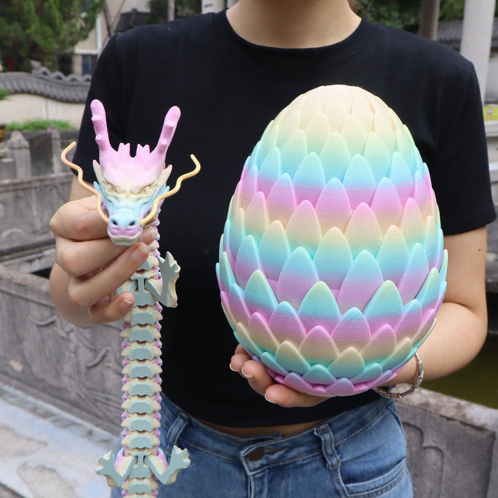 Dragon Egg Gift Set 3D Printed – 7.09in Scaled Egg + 23.62in Large Dragon Ornament, 10 Colors Rainbow Amethyst Crystal Fantasy Collector Gift for Adults Easter Valentine Birthday