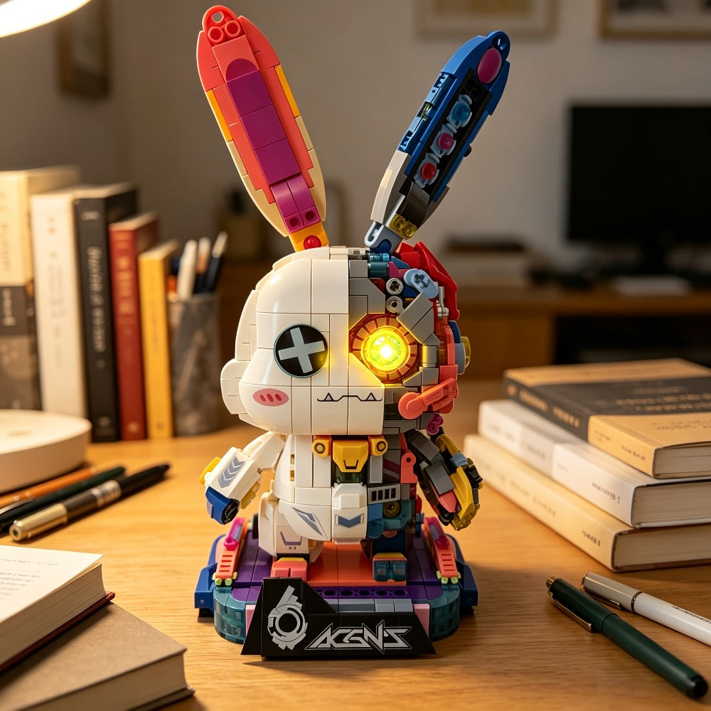 Mechanical Rabbit Building Block Display Model, Pink Punk Style