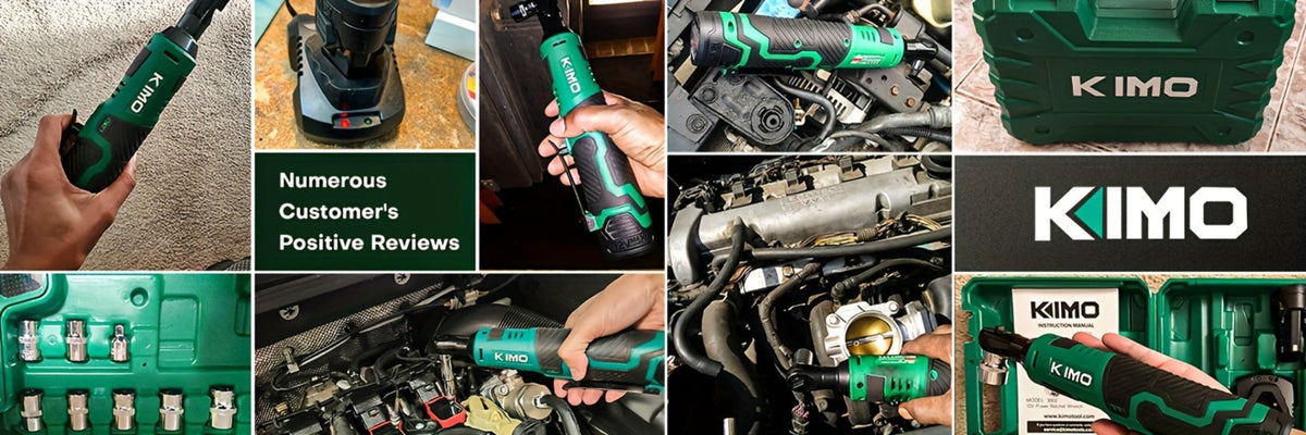 Cordless Ratchet Wrench 3/8 Inch 12V – KIMO 40ft-lb Torque Power Ratchet Set with 2.0Ah Battery, Fast Charger & 8 Sockets