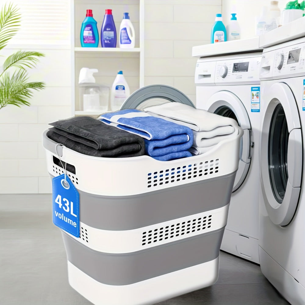Collapsible Laundry Basket 43L Foldable Pop-Up Hamper with Handles – 11.5 Gallon Plastic Laundry Basket Space-Saving Portable Storage Container Organizer for Bedroom, Bathroom & Dorm, 1pc or 2 Pack