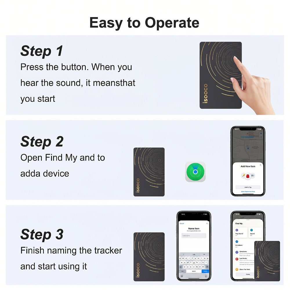 Ultra-Thin Find My Wallet Tracker Card for iPhone – iOS-Only Item Locator with 3-Year Battery, Global Tracking for Wallet Purse Luggage School Bag Work Badge, 1-Pack or 2-Pack