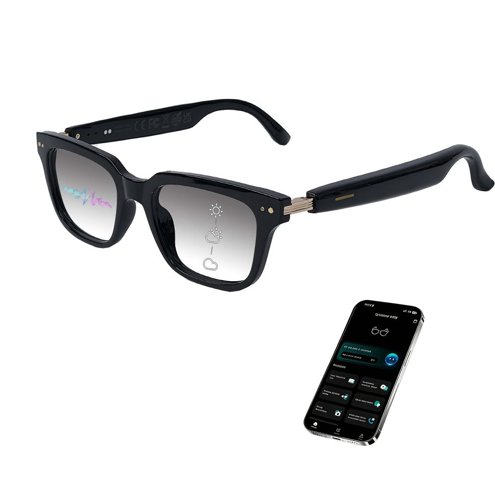 AI Smart Glasses with GPT Voice Assistant & Real-Time Translation 160+ Languages – Photochromic Lenses, Anti-Blue Light, Built-in Speaker & Mic, Unisex Wearable Tech Eyewear
